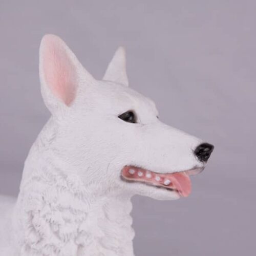 White German Shepherd pet dog cremation urn figurine, face