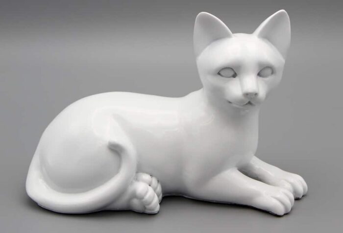 White porcelain style cat cremation urn, laying