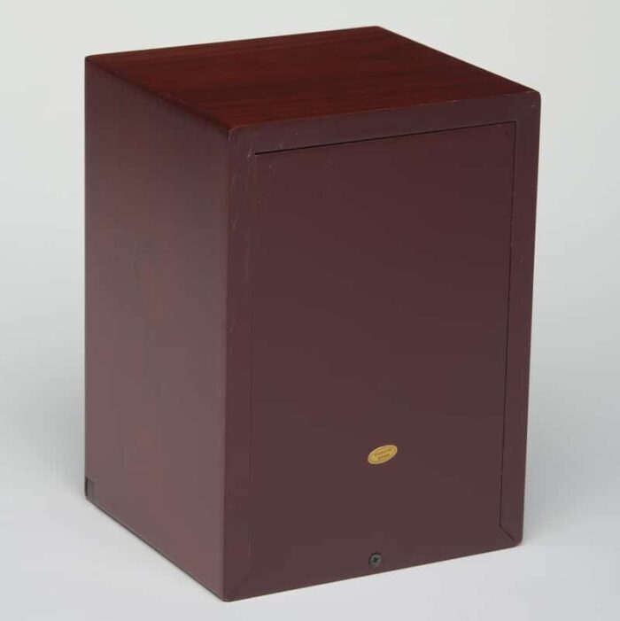 Red Cherry Finish MDF wood photo holder pet memorial urn, back view