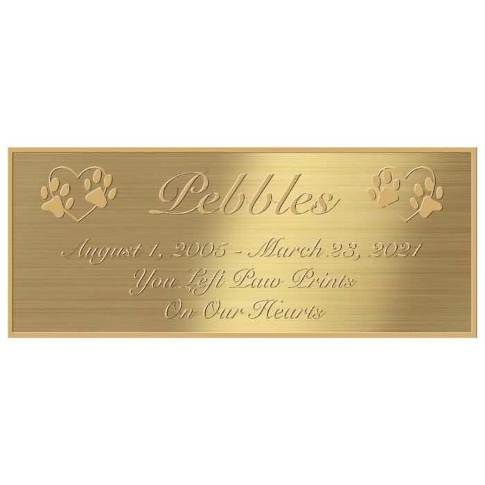 Engraved acrylic memorial urn plate, silver finish, rectangular shape, gold text, script font