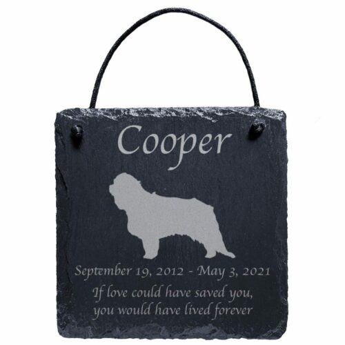 Engraved silhouette memorial slate plaque, cord, King Charles Spaniel 1