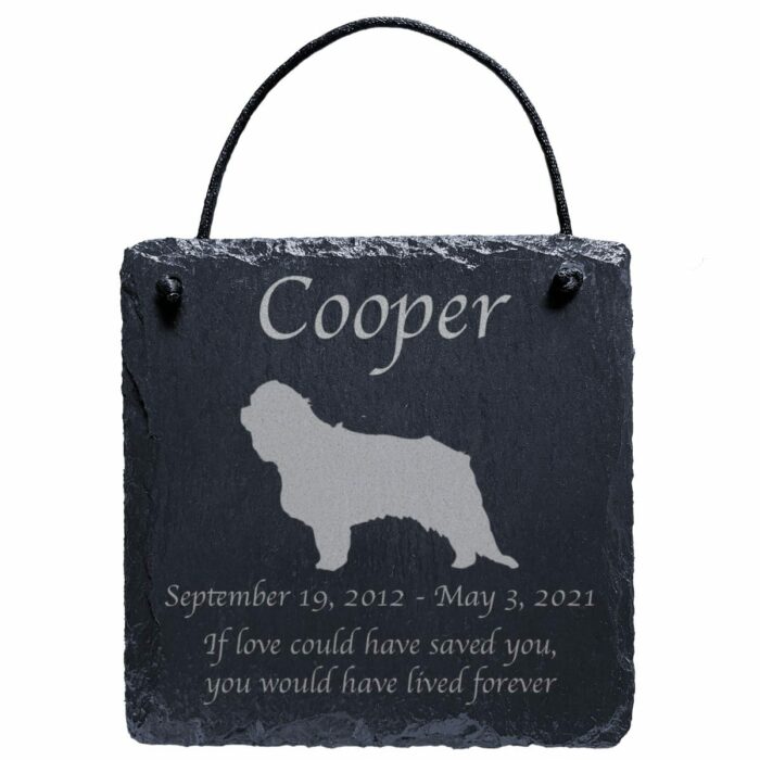 Engraved silhouette memorial slate plaque, cord, King Charles Spaniel 1