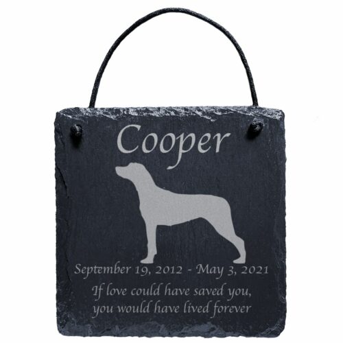 Engraved silhouette memorial slate plaque, cord, Rhodesian Ridgeback 1