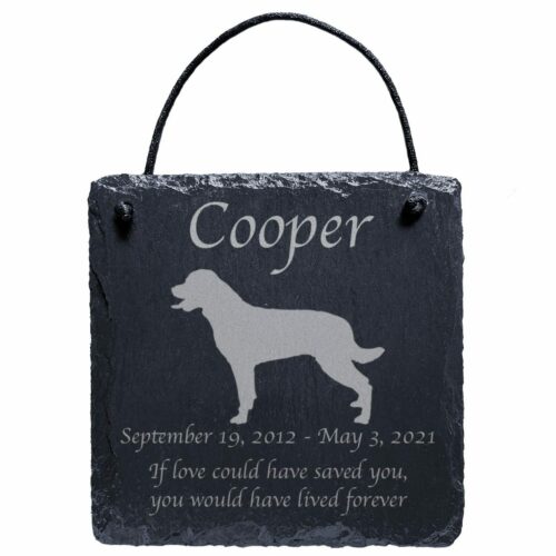 Engraved silhouette memorial slate plaque, cord, Rottweiler 1