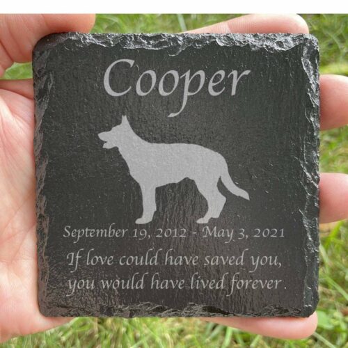 Engraved silhouette memorial slate plaque, German Shepherd 1
