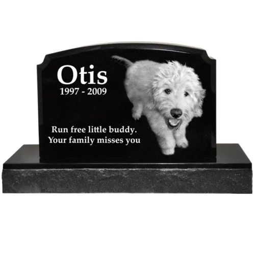 2" laser engraved granite pet headstone with base, traditional style