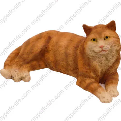 Laying Orange Tabby Cat figurine for memorial urn, front
