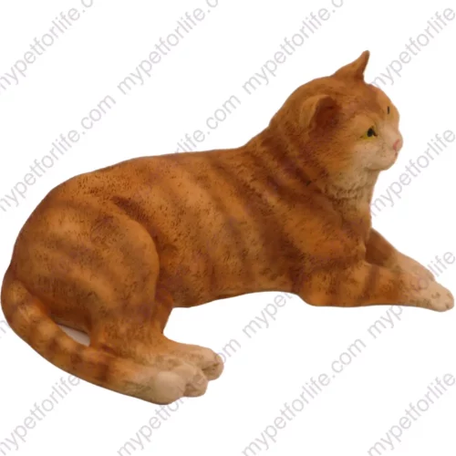 Laying Orange Tabby Cat figurine for memorial urn, side