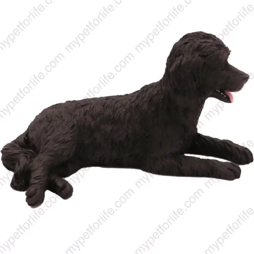 Black Labradoodle dog figurine for memorial urn, side