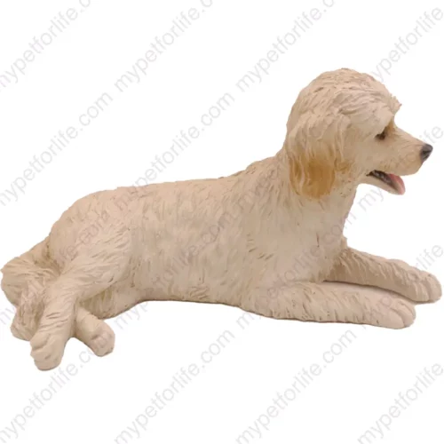 Cream Labradoodle dog figurine for memorial urn, side