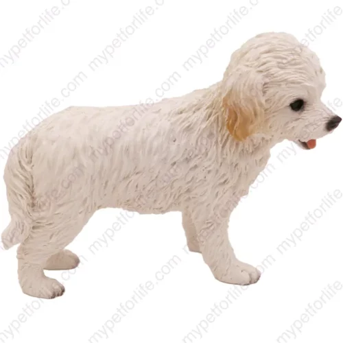 White Cockapoo dog figurine for memorial urn, side
