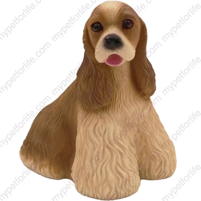 Sitting Buff and White Cocker Spaniel dog figurine for memorial urn, front