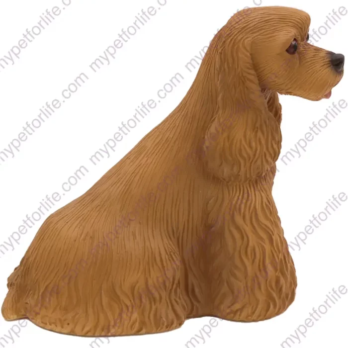 Sitting Buff Cocker Spaniel dog figurine for memorial urn, side