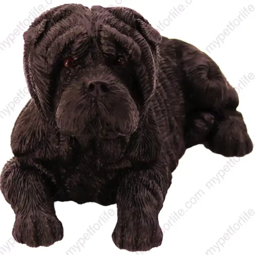Laying Black Shar Pei dog figurine for memorial urn, front