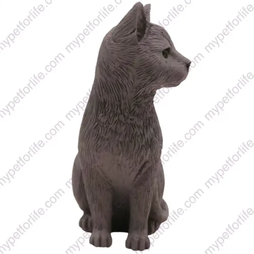 Gray sitting cat figurine, side